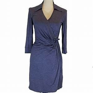  Turk Wrap Dress Womens Size 4 Blue Heather 3 4 Sleeve Gold Ring