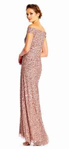 Off The Shoulder Sequin Beaded Gown By Papell Rose Gold