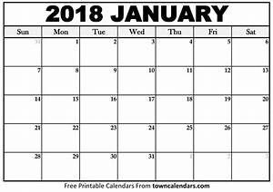 Printable January 2018 Calendar Towncalendars Com