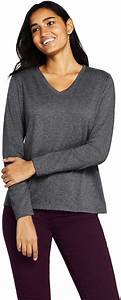 Lands End Womens Relaxed Supima Cotton Long Sleeve V Neck T