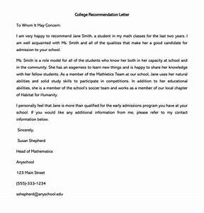 Recommendation Letter For Student From Teacher Template Word