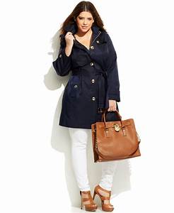 Lyst Michael Kors Michael Plus Size Hooded Belted Trench Coat In Blue