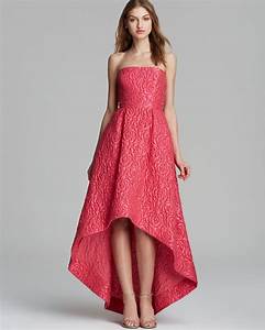Lyst Ml Lhuillier Gown Strapless Jacquard Highlow In Red