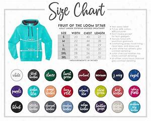 Fruit Of The Loom Sf76r Size Color Chart Fruit Of The Loom Etsy