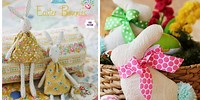 Sewing Pattern Yellow with Flowers Easter Bunny