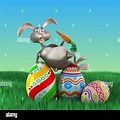 Funny Cartoon of Easter Bunny Laying Eggs