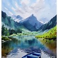 Lake Landscape Watercolor Paintings