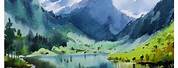 Lake Landscape Watercolor Paintings