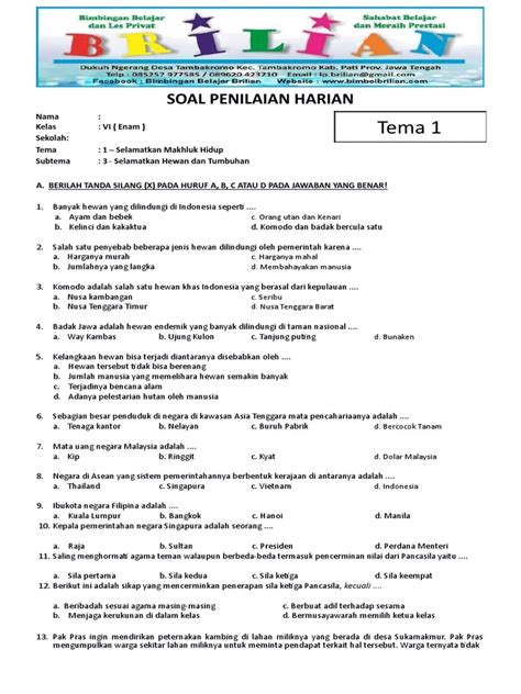 Contoh Soal Tematik Kelas 6 Tema 2 tentang Potensi Alam dan Buatan Indonesia