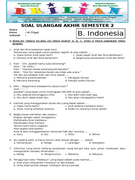 Contoh Soal UAS Bahasa Indonesia Kelas 9 Semester 1 Kurikulum 2013