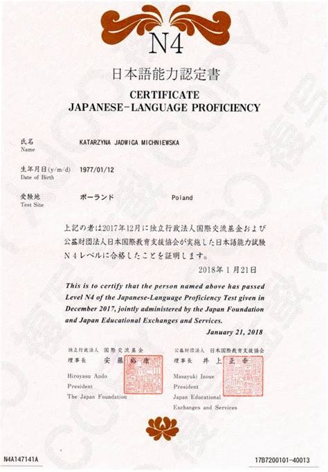 JLPT N4 Certificate