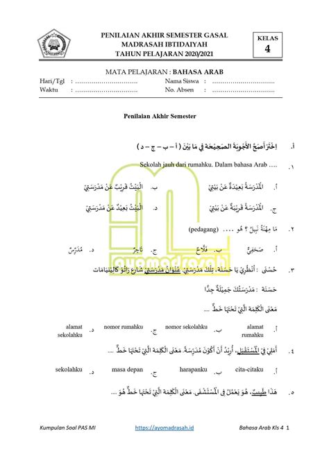 Soal Bahasa Arab MI Indonesia