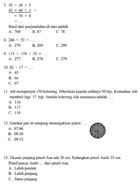 Soal UAS Matematika Kelas 2 SD Semester 1