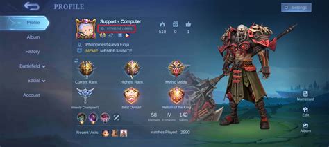 mobile legends profile id and level