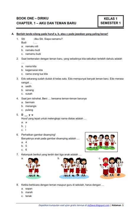 Contoh Soal Tema 1 Kls 1 Indonesia