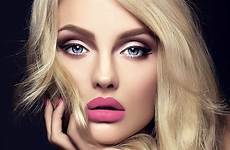 glamour face beautiful sensual woman hair makeup background lady lips blond her red model curly touching bright healthy portrait
