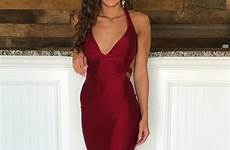 burgundy dresses prom mermaid formal sexy long satin evening backless neck