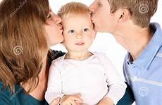 caucasian family happy kissing isolated dad parents son mom boy baby background their stock