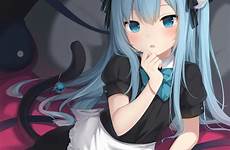girl maid cat blue hair bed tail short natsuki ears safebooru respond edit apron sleeves bell dress