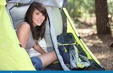 camping girl stock