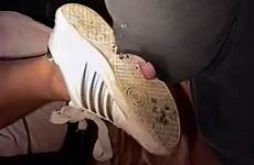 licking shoe dirty sneakers boot soles her