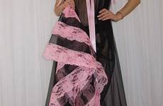 nylon negligee vintage lace satin nightgown lingerie sweep sexy sheer robe gown