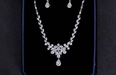 set jewelry zircon trendy 2pcs aaa zirconia cubic statement pendant necklace wedding fashion women