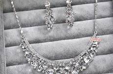 alloy rhinestone earrings bride bridal necklace elegant crystal clear square gift party wedding set code tao