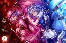 touhou remilia anime sakuya scarlet izayoi wallpaper eyes hair red maid vampire fanart zerochan wings background purple conversion desktop konachan