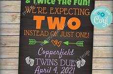 twins announcement twice fun pregnancy double 16x20 8x10 chalkboard printable sign style