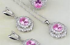 jewelry sets earring zircon cubic zirconia sterling lovely silver pink wedding women