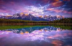 sunrise mountain lake canada nature water reflection forest landscape snowy calm clouds peak wallpaper backgrounds wallpapers desktop background wallup