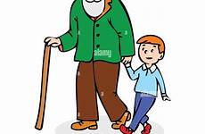 man old grandfather grandson walking funny vector illustration shopping stock cart