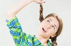 teen pigtails playful pigtail girl stock