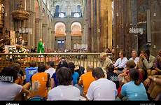 santiago mass pilgrim compostela cathedral alamy