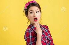 asian retro makeup surprised woman young style stock