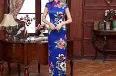 dress chinese cheongsam sexy blue dresses wear women long qipao royal ladies satin floral club print xxxl xxl xl size