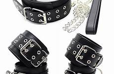 leather collar cuffs restraint ring slave sex dog bdsm leash bondage adult ankle hand toys games pcs chain metal set