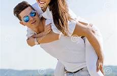handsome carrying cheerful piggyback girlfriend man his preview summer happy