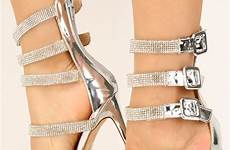 strappy heels silver high rhinestones heel strap toe rhinestone closure stylish buckle approximately zipper cushioned adjustable foot inch bed open