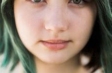 teen cute girl green hair close