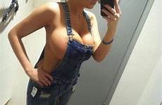 overalls boobs clothing brino sexy huge amateur selfie denim waist jeans her tits top crop tops side wyant leg going
