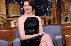 hathaway anne show tonight fallon jimmy starring hollywood november dress heels high pencil wore legs sequins crossed turns today moon