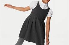 pinafore girls cotton knitted rich grey bow feature dresses school