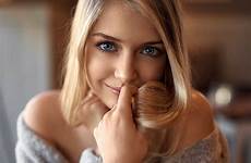 smiling blonde face women wallpaper eyes blue hair holding portrait