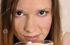 milk girl drinking stock