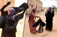 niqab women isis syria islamic dress woman war ditching celebrate end manbij express freedom stands democratic forces sdf took village
