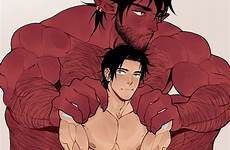 tumblr gay yaoi devil bara muscle comic comics bl muscular muscles twitter