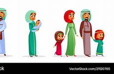 cartoon family arab characters vector set royalty