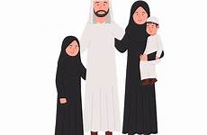 family arab muslim vector cartoon group premium flat together illustration